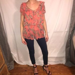 Floral dress up/down stretchy blouse Medium